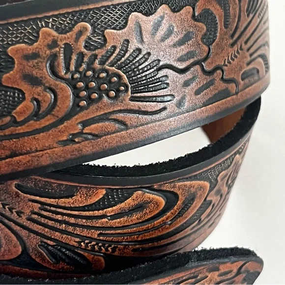 Tooled Leather Belt Brown Western Cowgirl Cowboy Size 32 - Picture 4 of 8